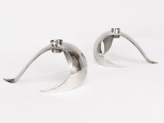 Pair of Michael & Maureen Banner Sterling Silver 'Floating Forms' Candle Holders