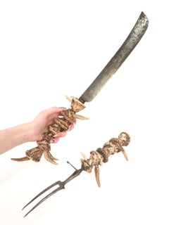 Antique English / Scottish Victorian Figural Folk Art Antler & Steel Carving Set