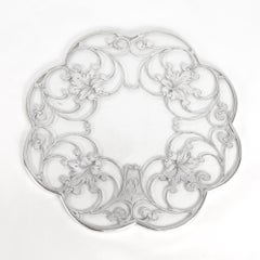 Large 10" Antique Edwardian Silver Overlay & Glass Shaped Scalloped Edge Trivet