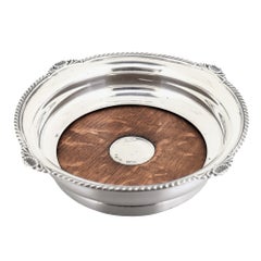 Antique Edwardian Signed Asprey & Co. Sterling Silver & Wood Wine Coaster