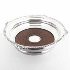Antique Edwardian Signed Asprey & Co. Sterling Silver & Wood Wine Coaster