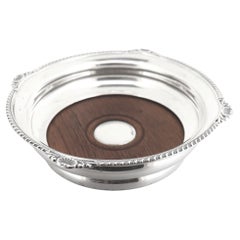 Antique Edwardian Signed Asprey & Co. Sterling Silver & Wood Wine Coaster