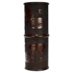 Old or Antique Japanese Bronze Umbrella Stand with Scenic Panels