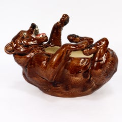 Antique Figural English Majolica Brown Bear Vase or Centerpiece Bowl