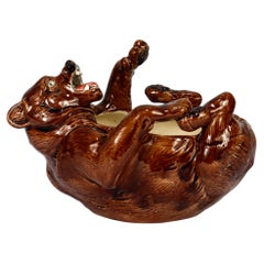 Antique Figural English Majolica Brown Bear Vase or Centerpiece Bowl