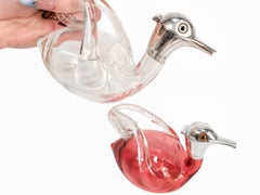 2 English Edwardian Heath & Middleton Glass & Sterling Silver Duck Claret Jugs