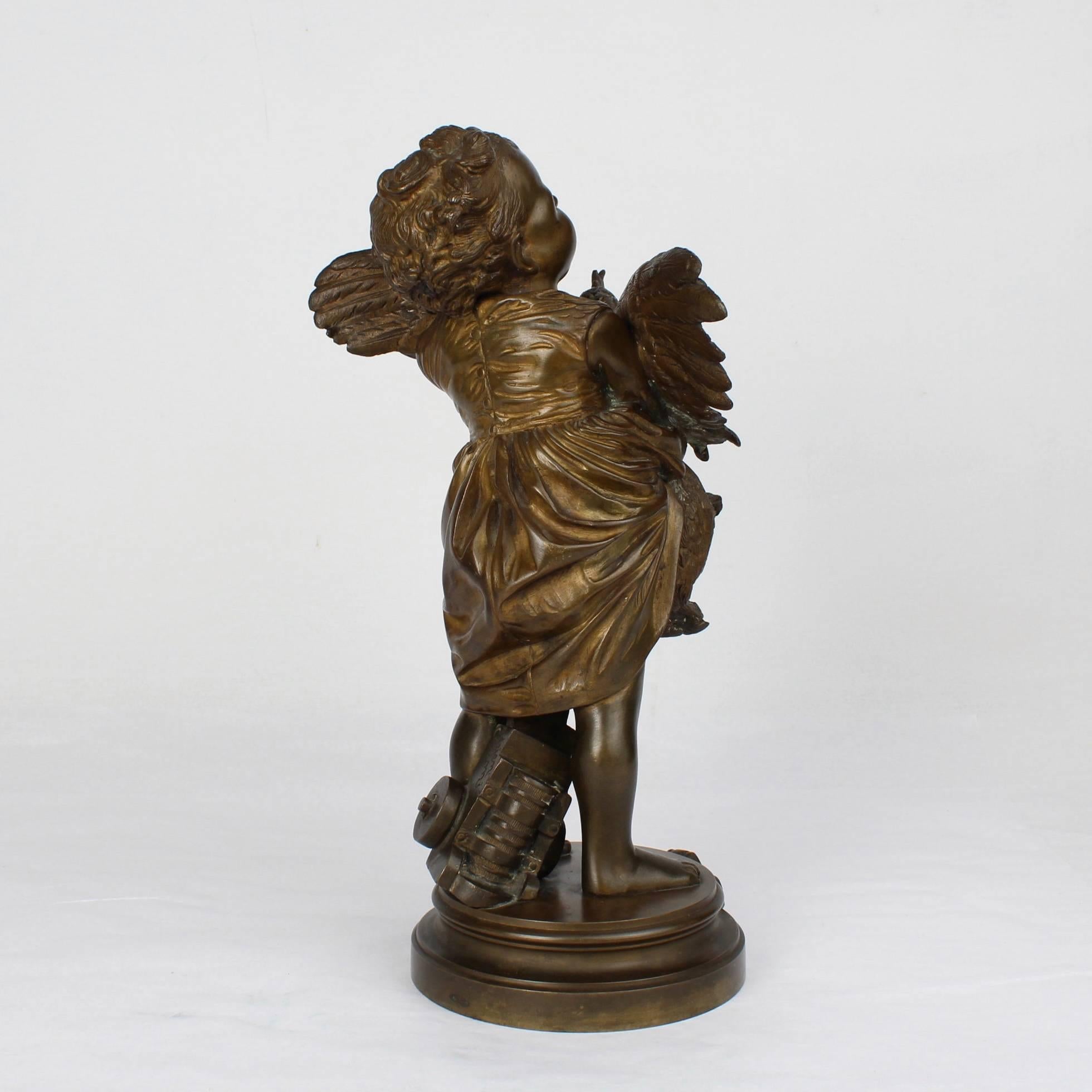 Enfant au Coq, une sculpture en bronze d'un enfant et d'un coq d'après Cecioni Adriano Bon état - En vente à Philadelphia, PA