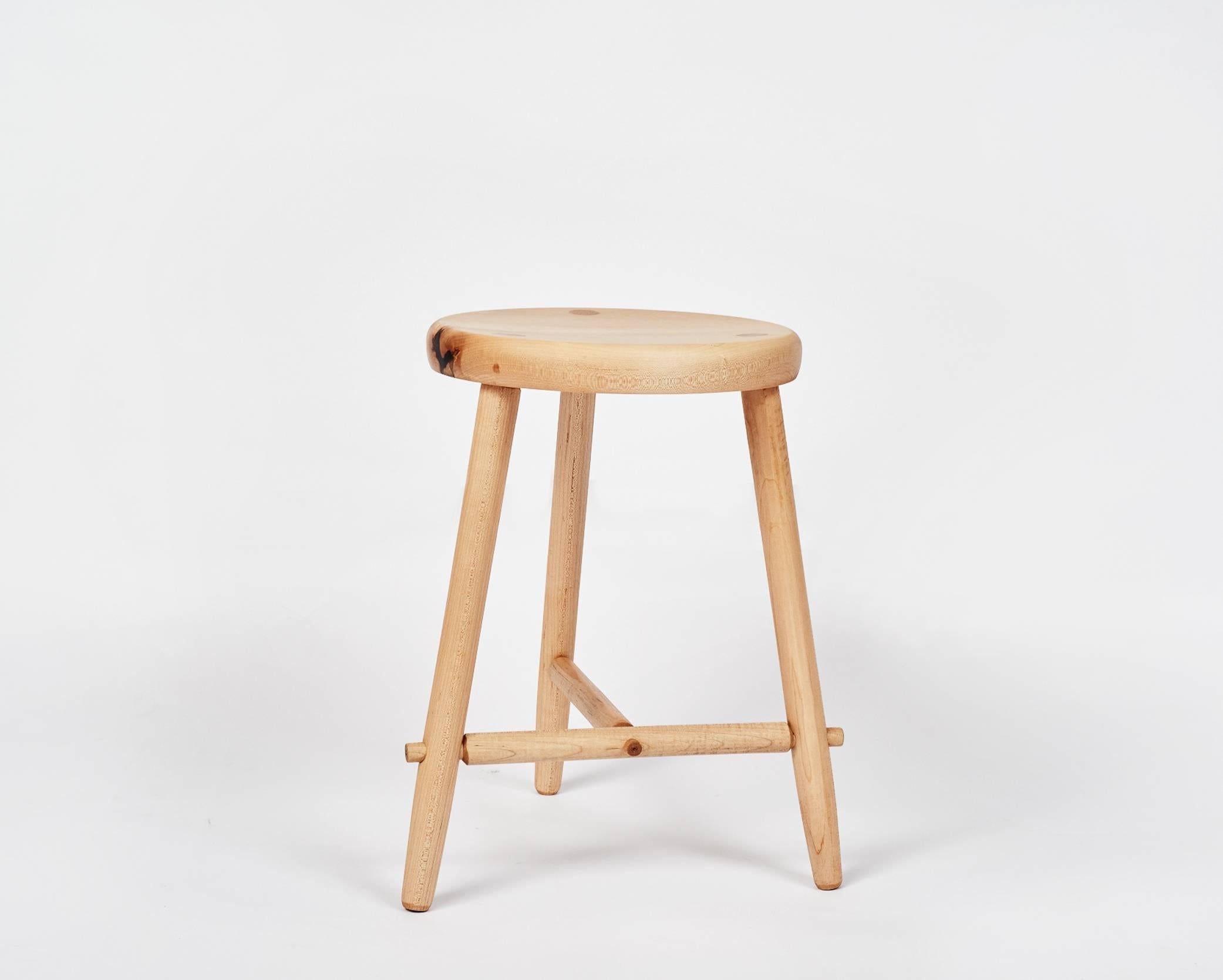 A single tripod stool in maple.

Designed and built by Max Greenberg for Works Progress.

Seat bottoms branded with the Works Progress logo.

Other wood selections and custom foot paint available on a commission basis.

(One image shows