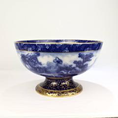 Large Aesthetic Period Flow Blue Doulton Burslem Fox Hunt Punch Bowl