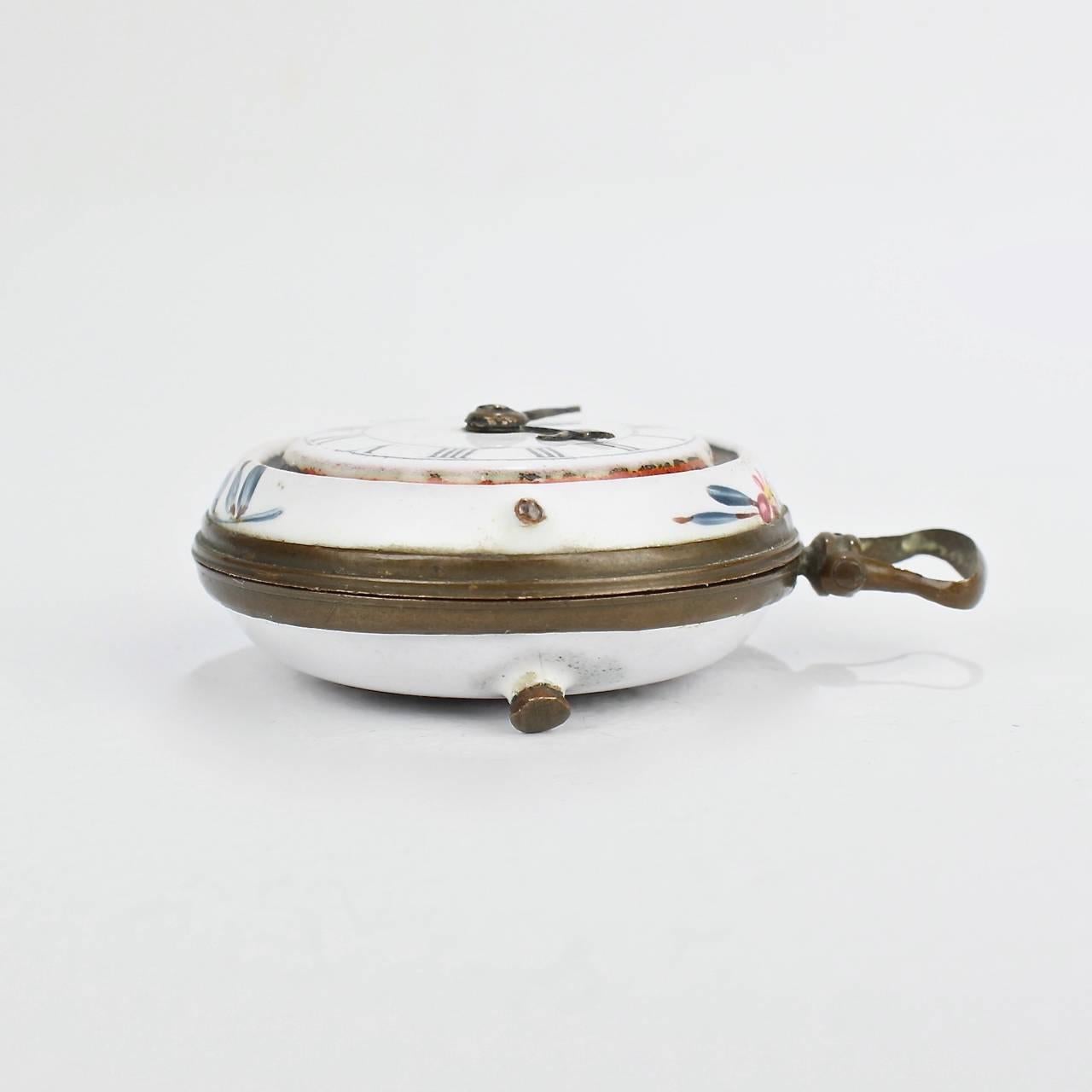 18th Century and Earlier Antique English Battersea Bilston Enamel Pocket Watch Form Snuff or Patch Box
