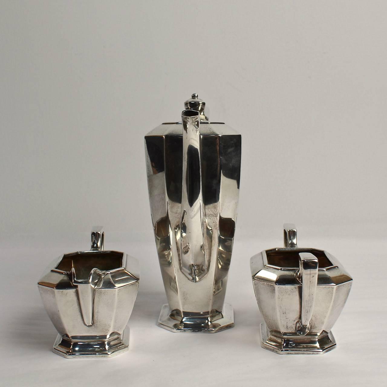 20th Century Antique Gorham Fairfax Sterling Silver Tea Set with a Teapot, Creamer and Sugar