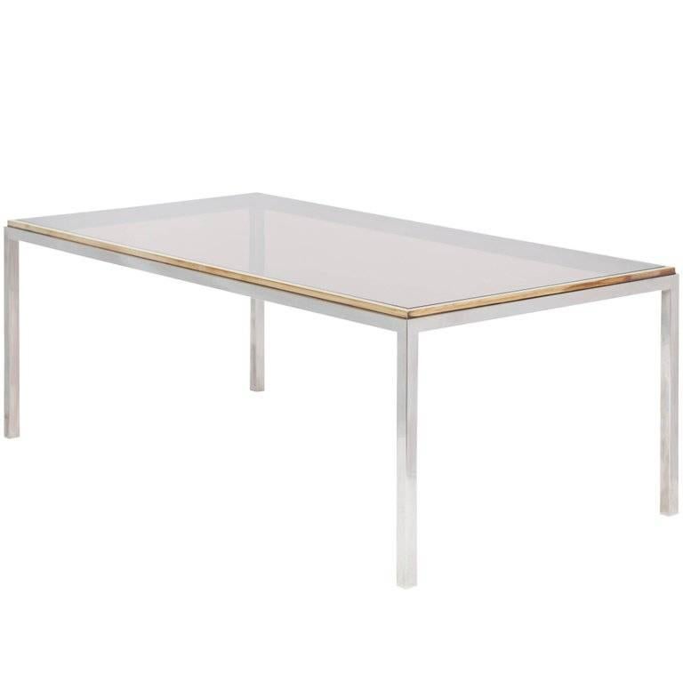 Rizzo Rectangular Chromed Steel and Brass Dining Table "Flaminia", 1970 For Sale