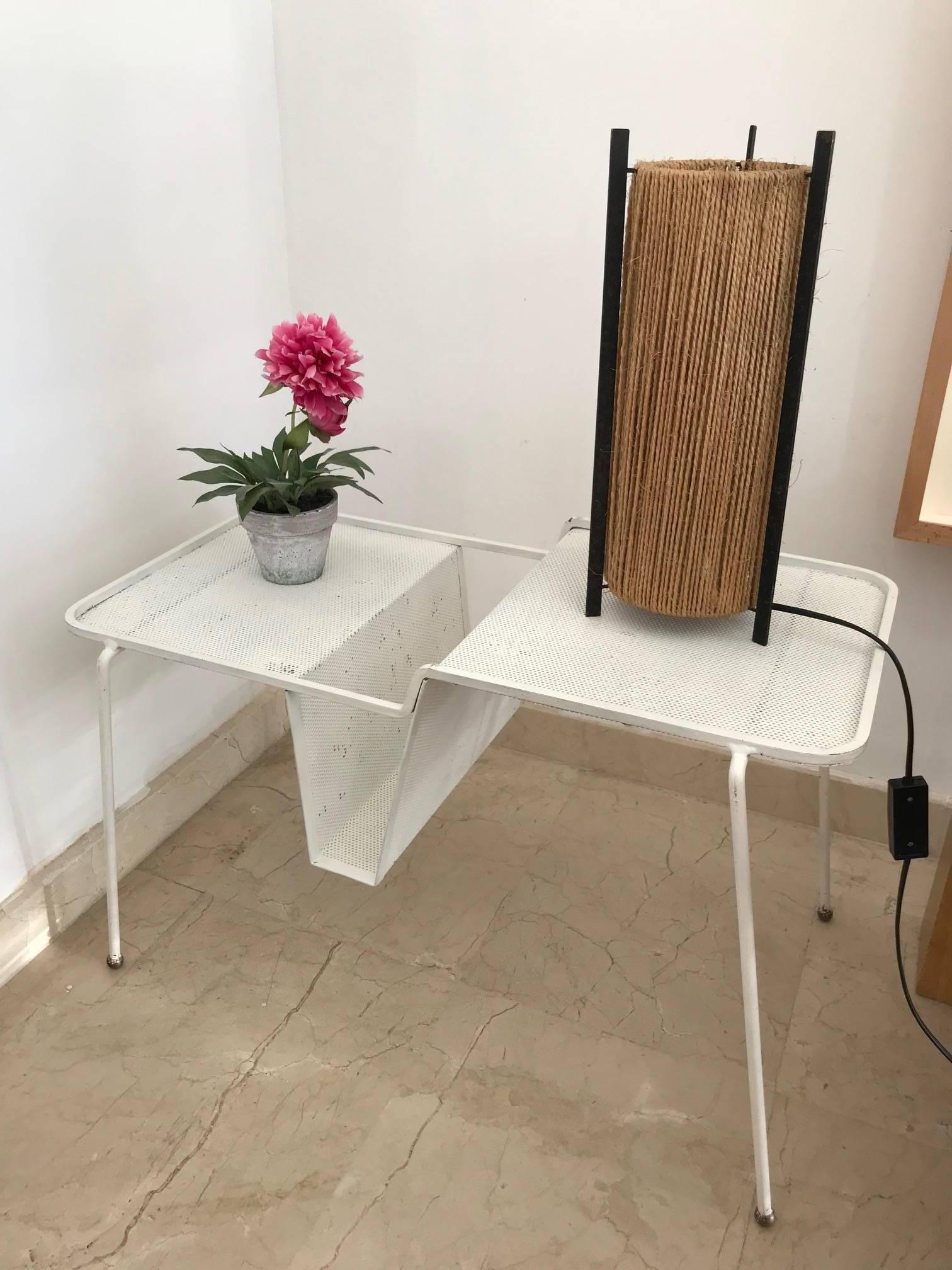Metal Mathieu Matégot 1954 White Elysee Magazine Table Manufactured by Atelier Mategot For Sale