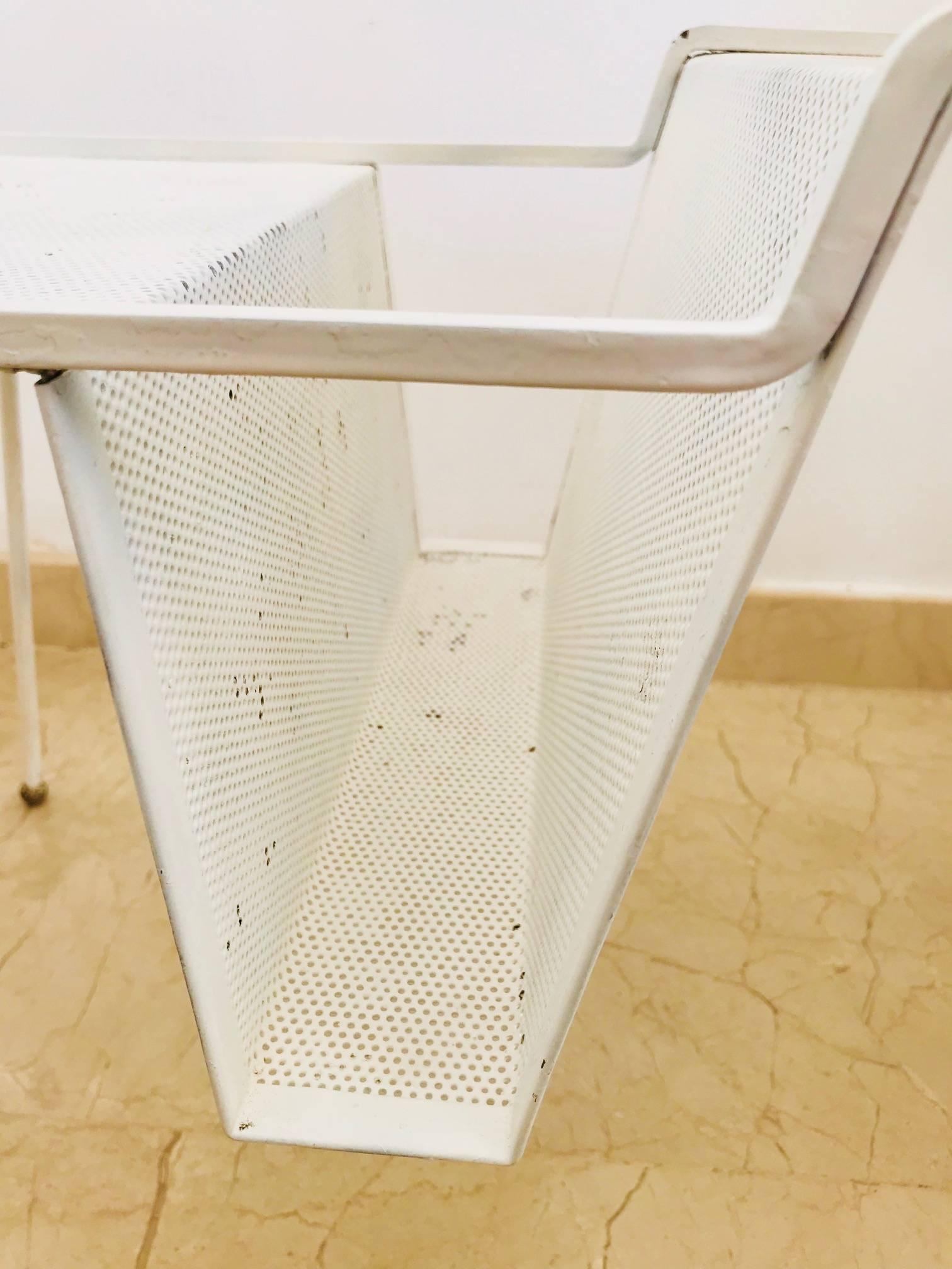 Enameled Mathieu Matégot 1954 White Elysee Magazine Table Manufactured by Atelier Mategot For Sale