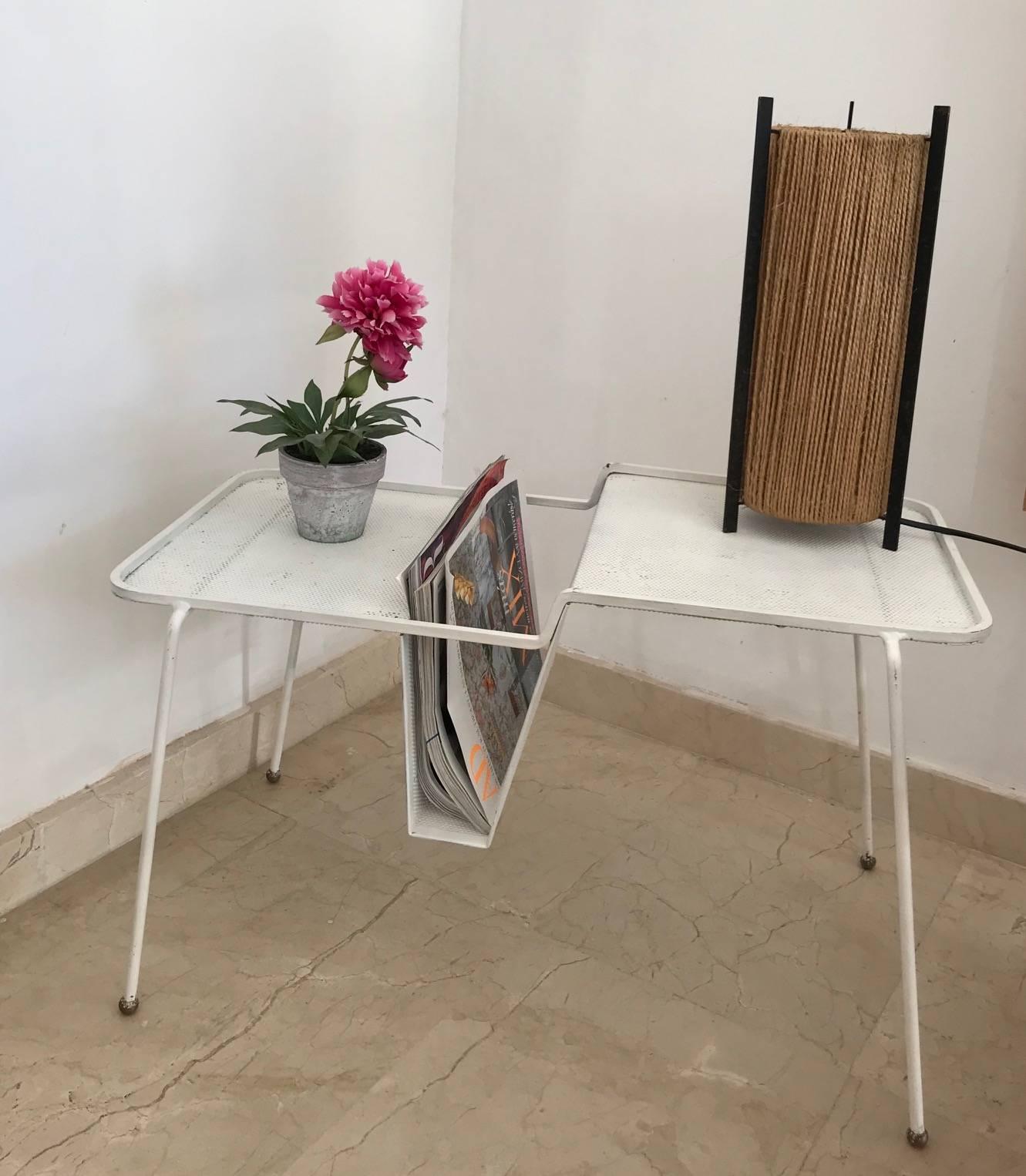 Mathieu Matégot 1954 White Elysee Magazine Table Manufactured by Atelier Mategot For Sale 1