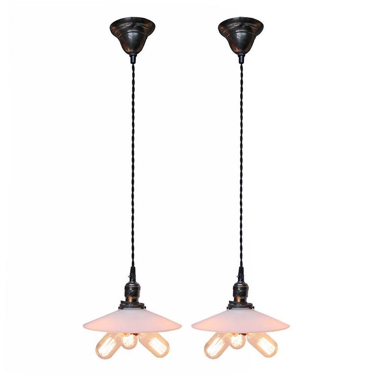 Vintage Benjamin Electric Co. Triple Socket Pendant Lights, Pair at