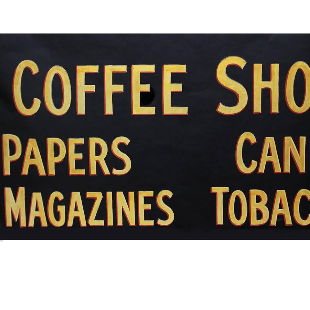 Vintage 1930s Glass Coffee Shop Sign In Excellent Condition In Aurora, OR