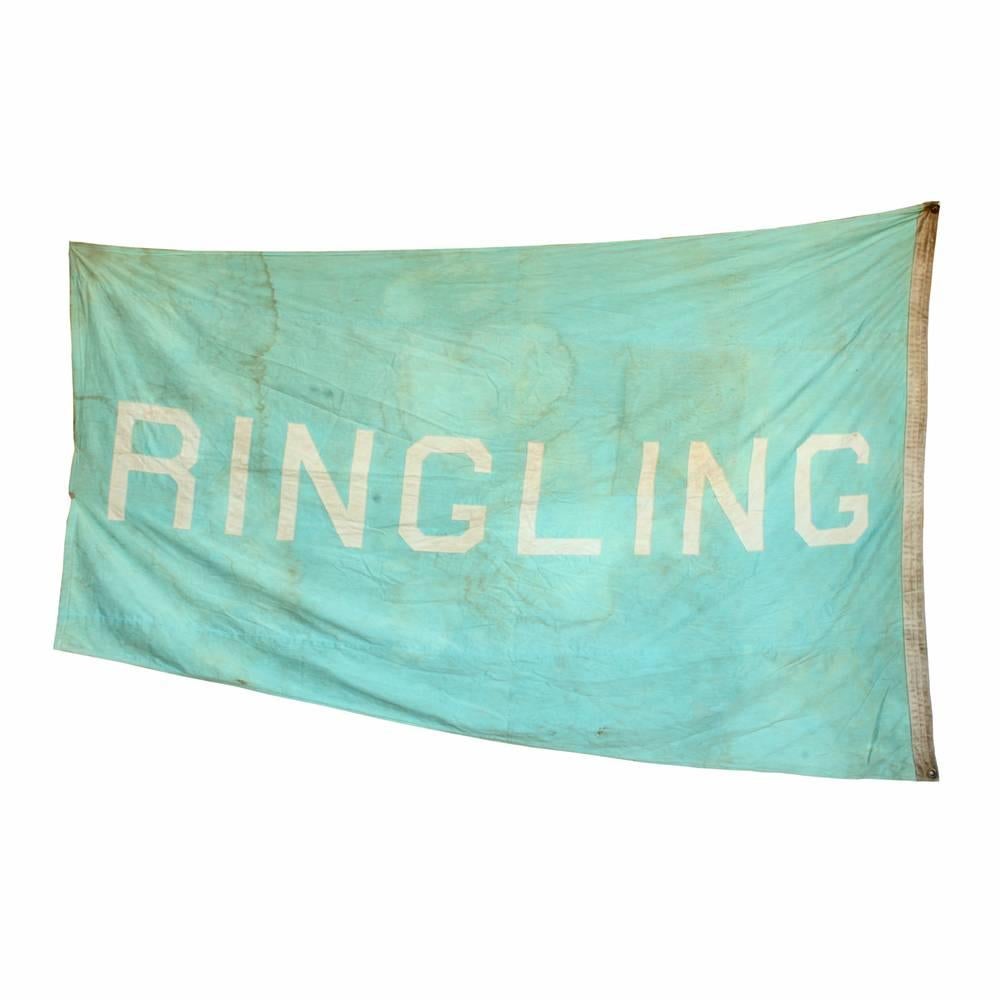 These vintage circus flags come from the days of the Ringling, Barnum and Bailey Big Top Circus, when traveling tents were still transported and raised at hundreds of locations across the country. The flags are handmade and show signs of some