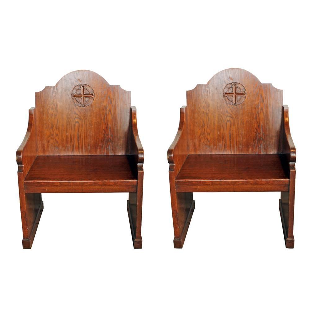 Oak Church Altar Chairs (S/2) For Sale at 1stdibs