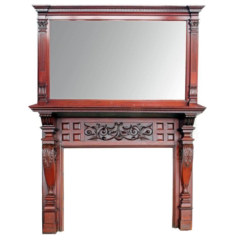 Ornate Mirrored Mahogany Double Mantel