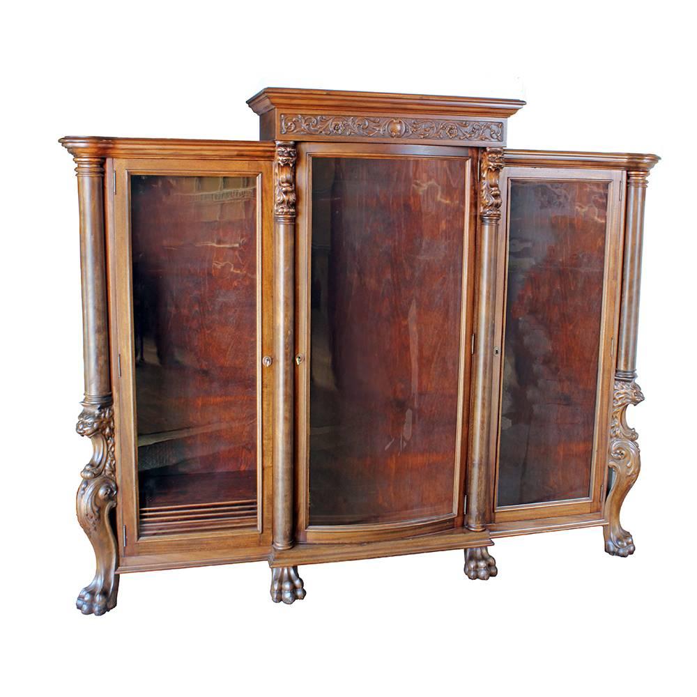 Walnut Curved Front Lion Cabinet