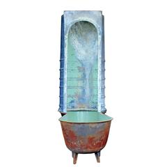 Antique Early 20th Century French Zinc Shower and Iron Tub