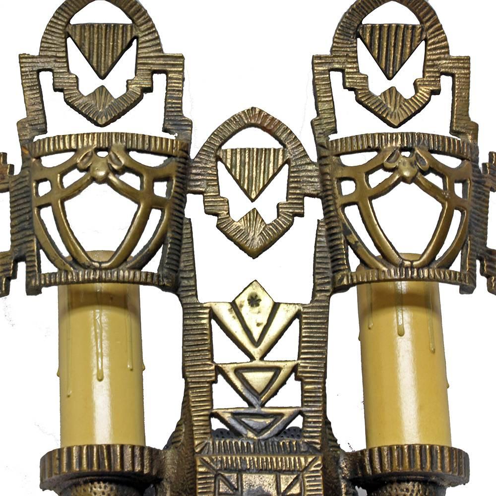 Cast Art Deco Double Candelabra Sconces (S/2)