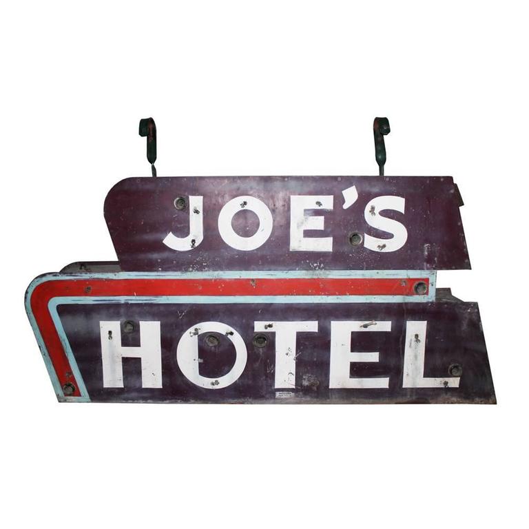 "Joe's Hotel" Sign For Sale at 1stdibs