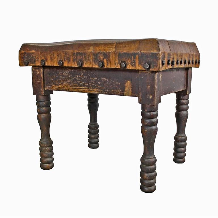 Turned Leg Butcher Block Table at 1stdibs