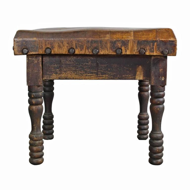Turned Leg Butcher Block Table at 1stdibs