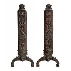 Cast Bronze Figural Relief Andirons