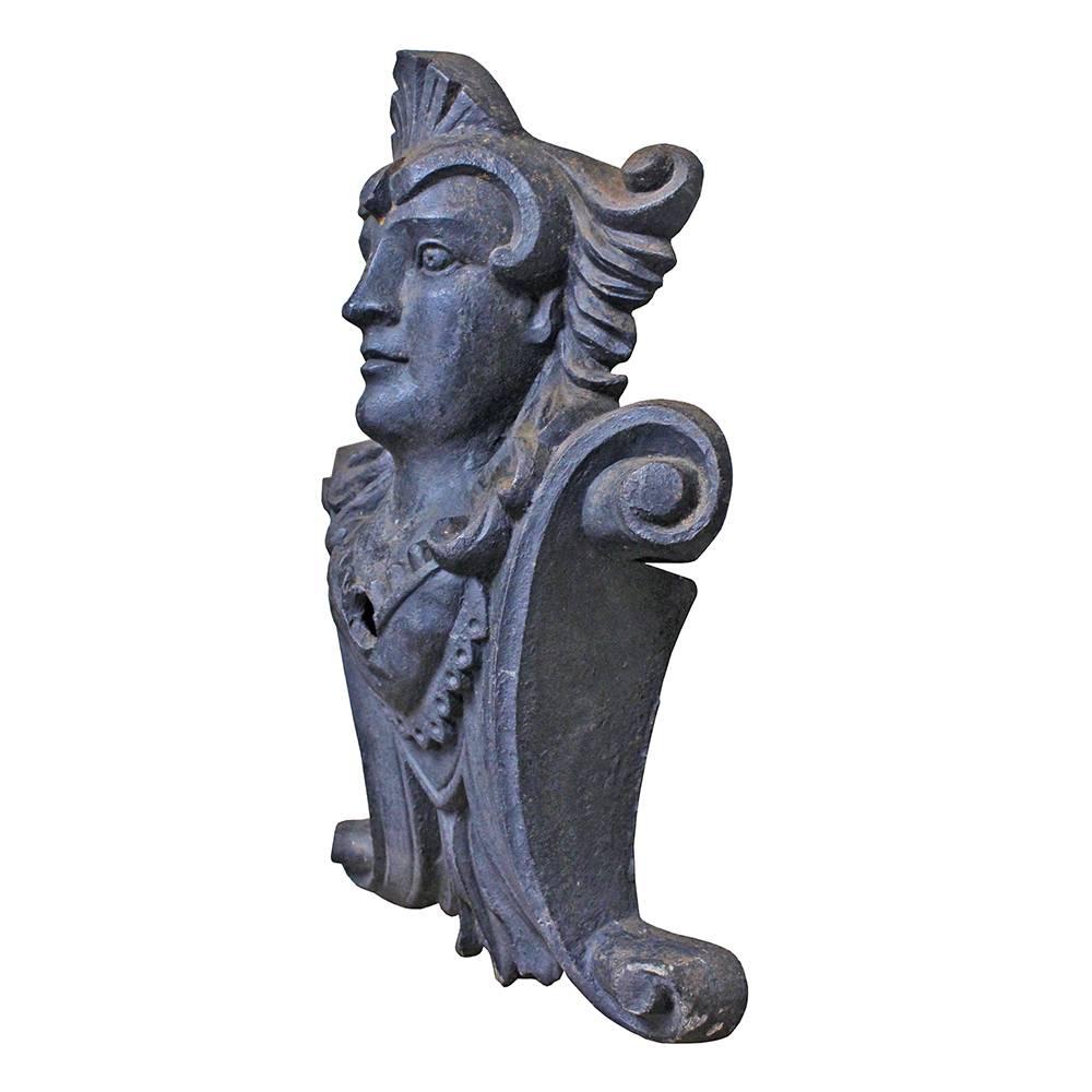 Salvaged from a building in the Pacific Northwest, these early 20th century figural bust plaques draw inspiration from classical ornament, but with a fluidity of execution that alludes to Art Deco styles. The female faces, with their flowing hair,