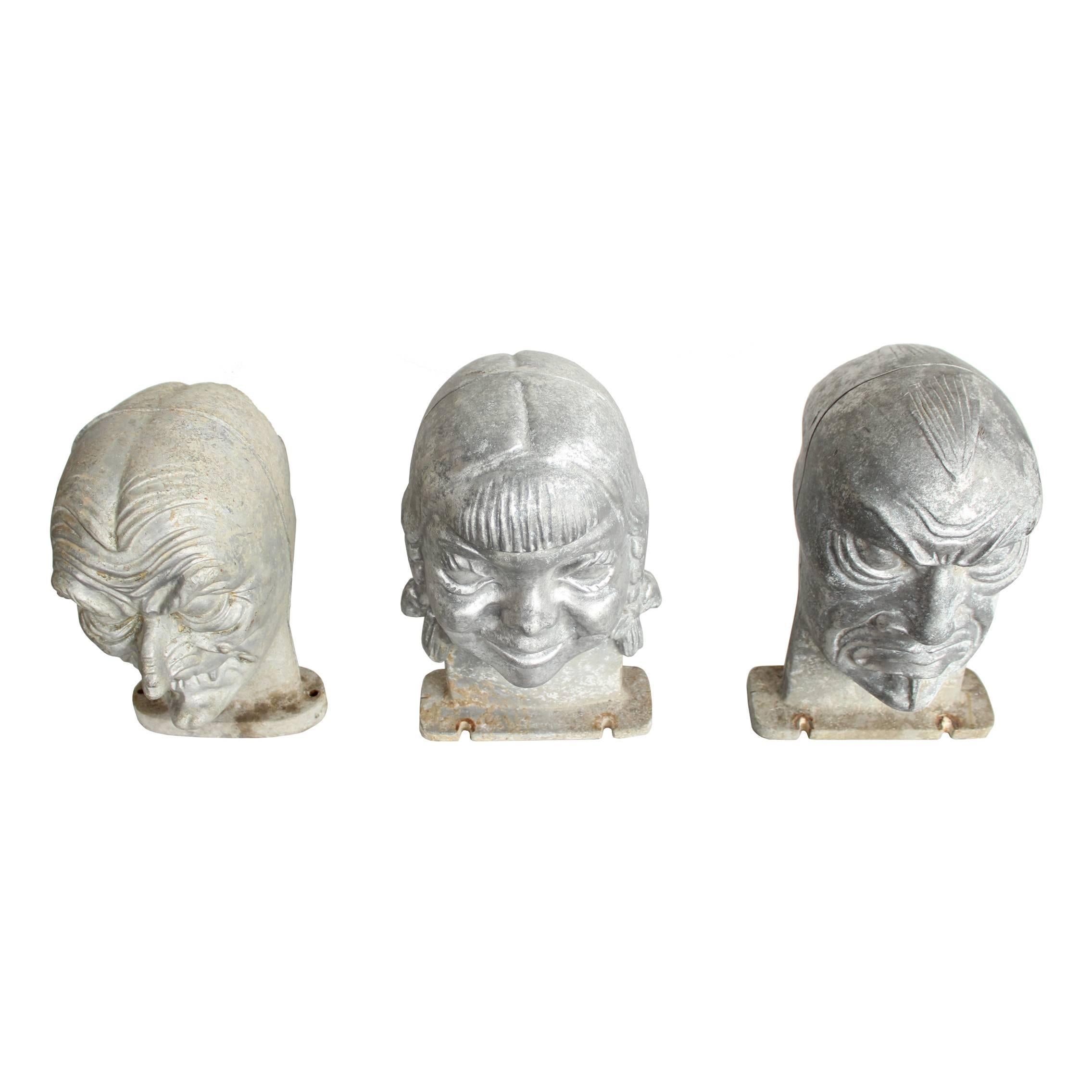 A set of three Halloween mask molds manufactured by Bayshore Industries out of Elkton, MD in 1949-1950. These cast aluminum molds are for three different characters and were most likely designed by Rudolf Mafko, VP of Bayshore and lead designer at