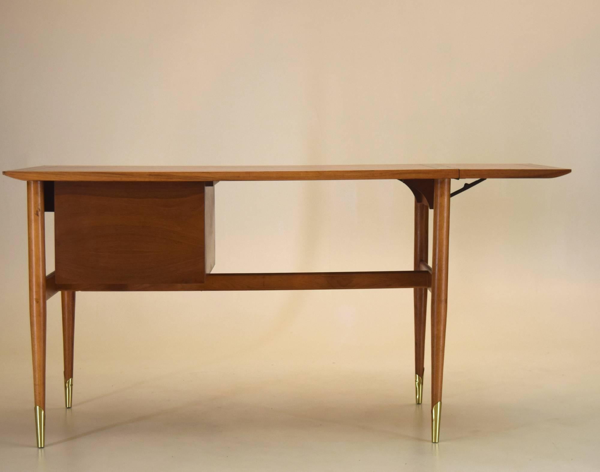 Exceptional Drop-Leaf Desk - Copenhagen line by Lane in Walnut and Brass In Excellent Condition In South Charleston, WV