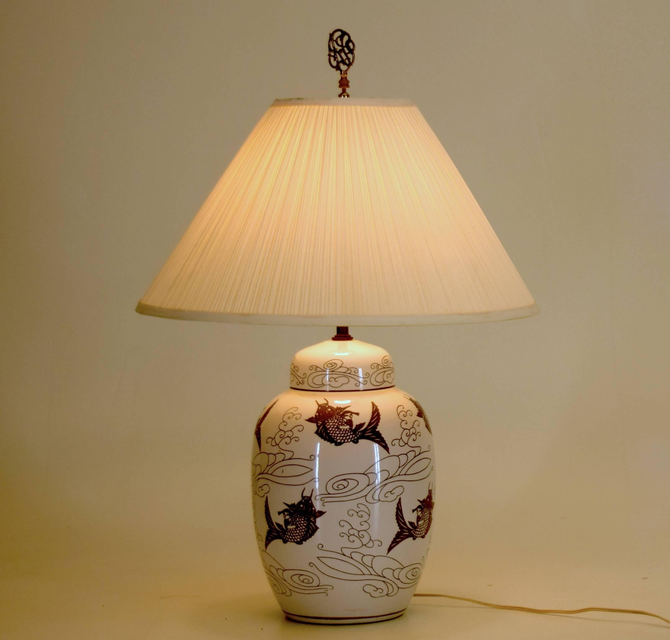 Mid-Century Modern Hollywood Regency Chinoiserie Table Lamps Pair