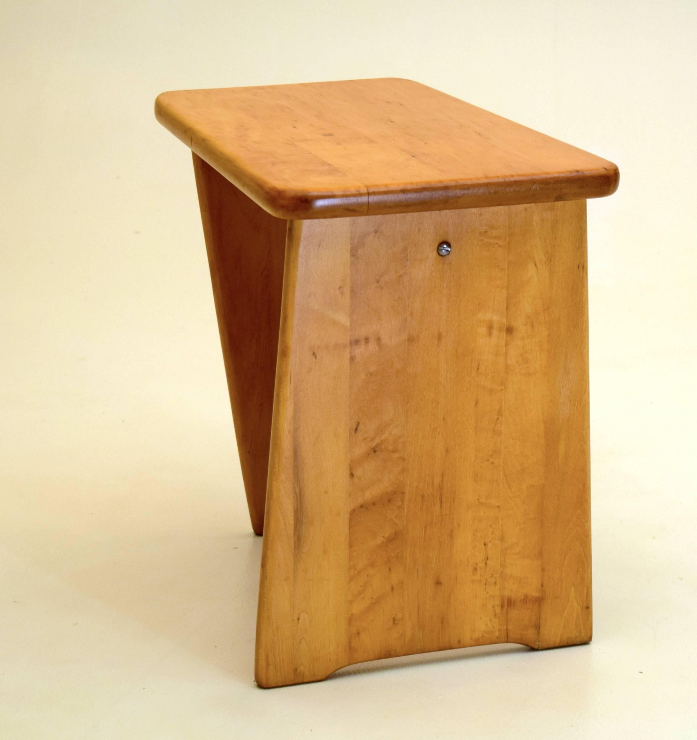 A perfect stool for use with a vanity or any area where smaller, easy access seating is needed, but can be tucked away when not needed.

This vintage stool is produced from solid maple lumber with some curly maple included and has was historically