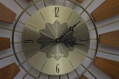 1969 Walnut and Brass Wall Clock with Starburst Pattern by Westclox