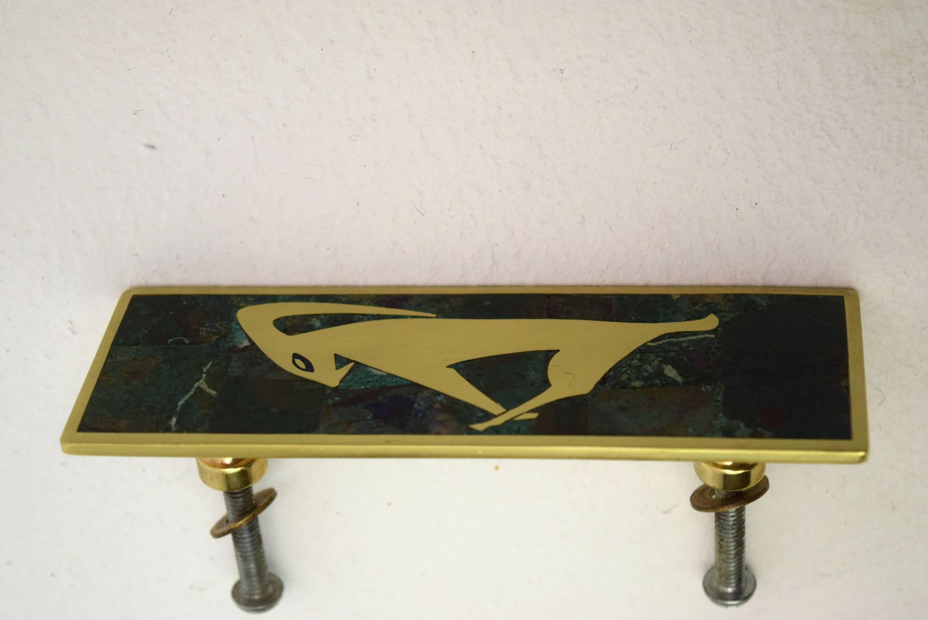 Mid-Century Modern Large Drawer Pulls by Los Castillo in Brass and Inlaid Malachite