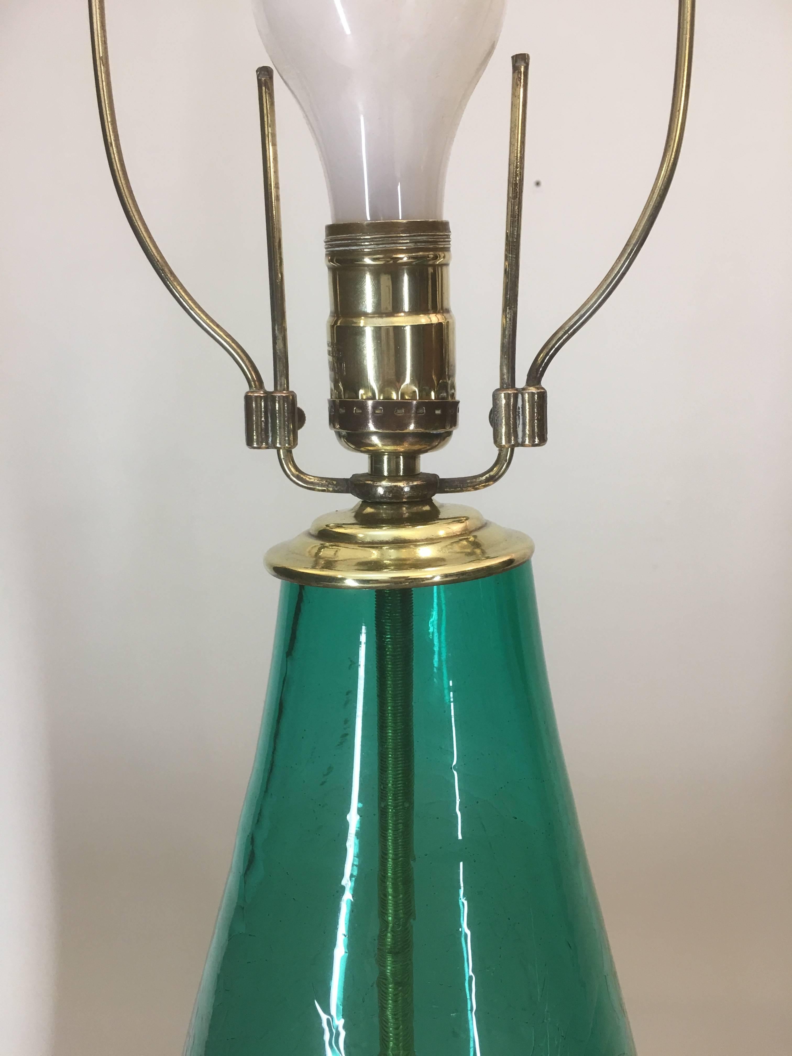 American Pair of Original 1960s Blenko Lamps in Sea Green