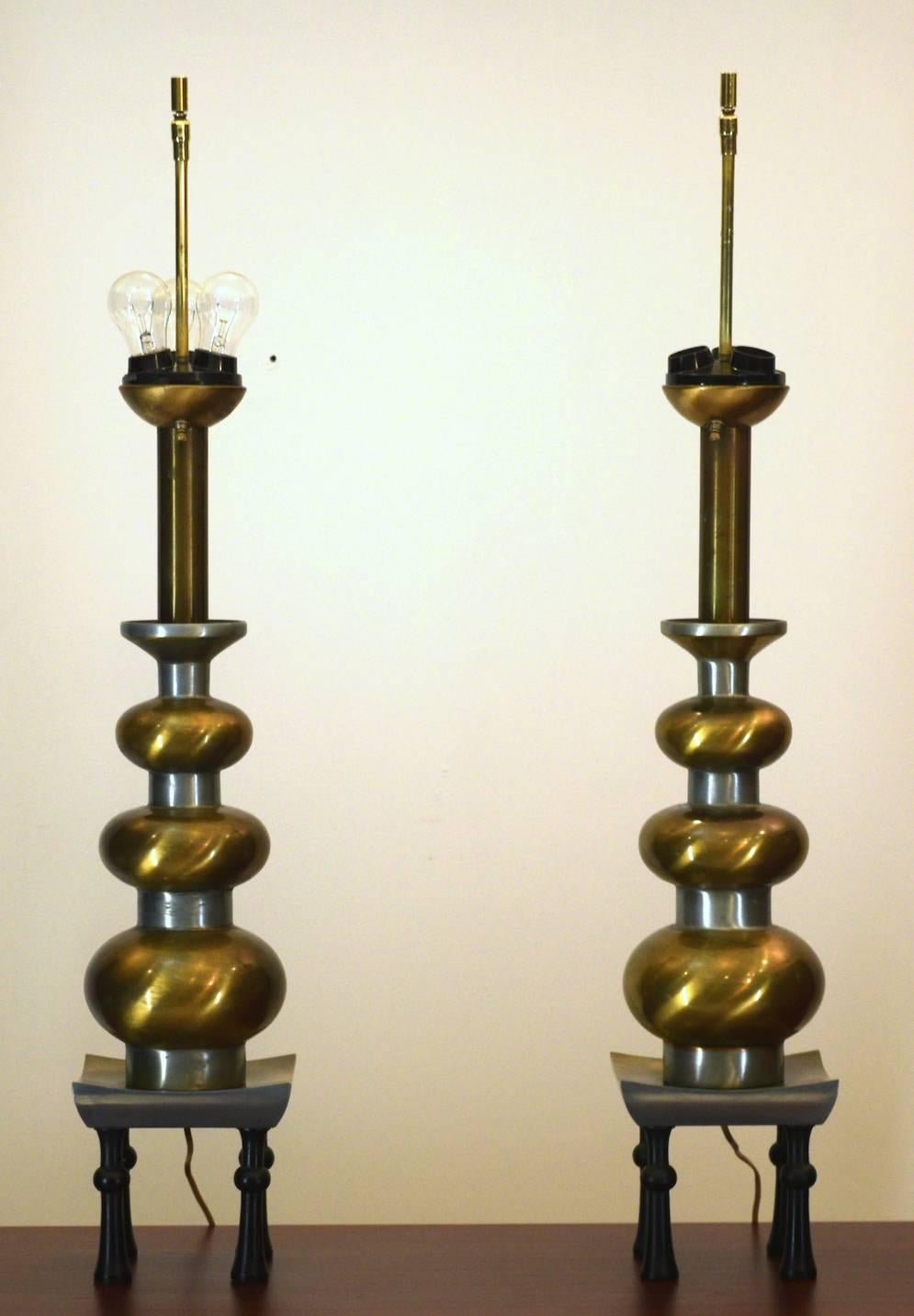 Presented here is a unique pair of table lamps by Westwood Studios from the late 1950s period. They are unique and likely a one-off pair produced by the company. 

Measures 6.5