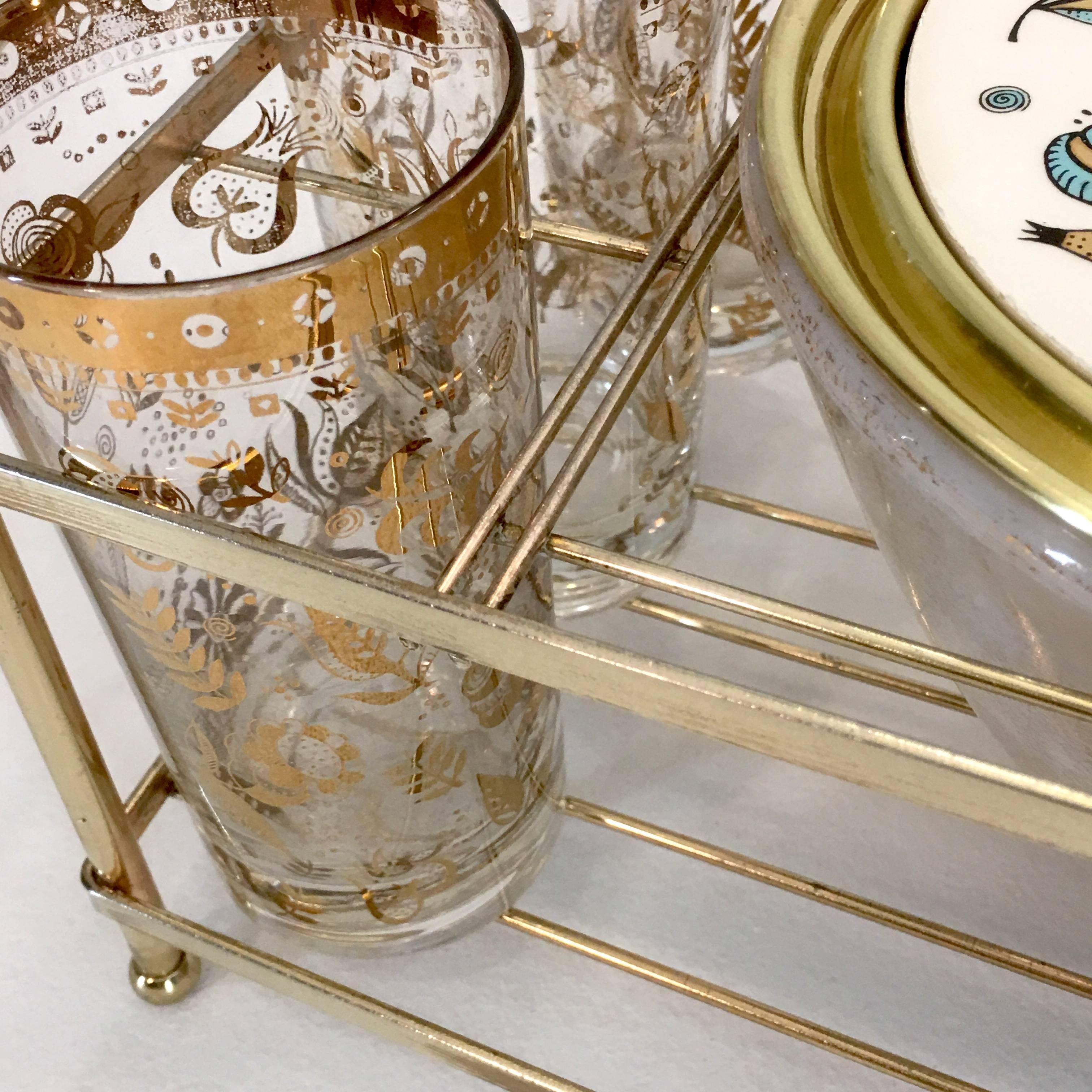 American Barware Server Set by Georges Briard in Gold and Brass