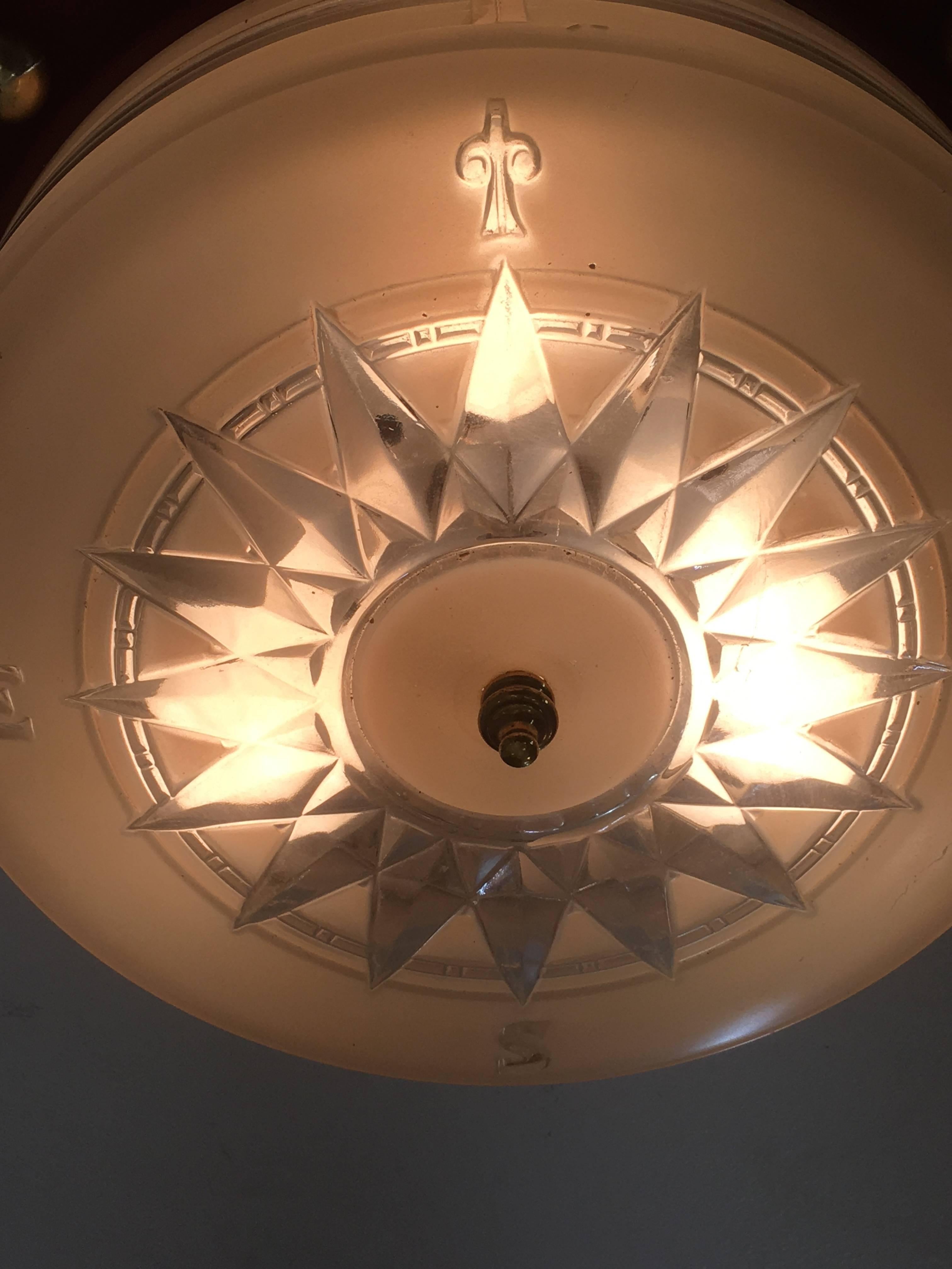 1940s Flush Mount Nautical Theme Ceiling Lamp by Lightoier In Excellent Condition In South Charleston, WV