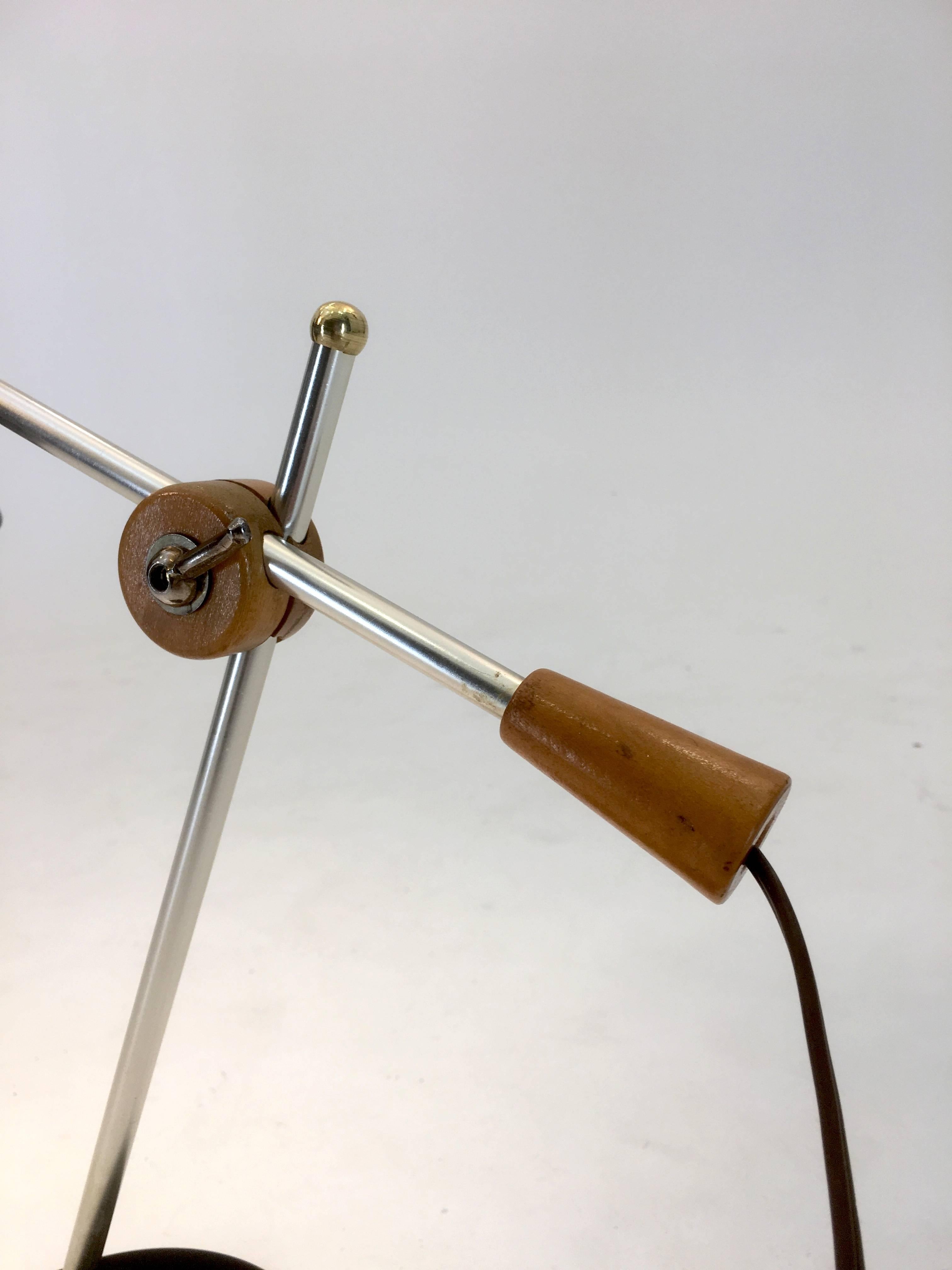 Mid-Century Modern Exceptional Articulating Desk Lamp with Wood and Steel Features