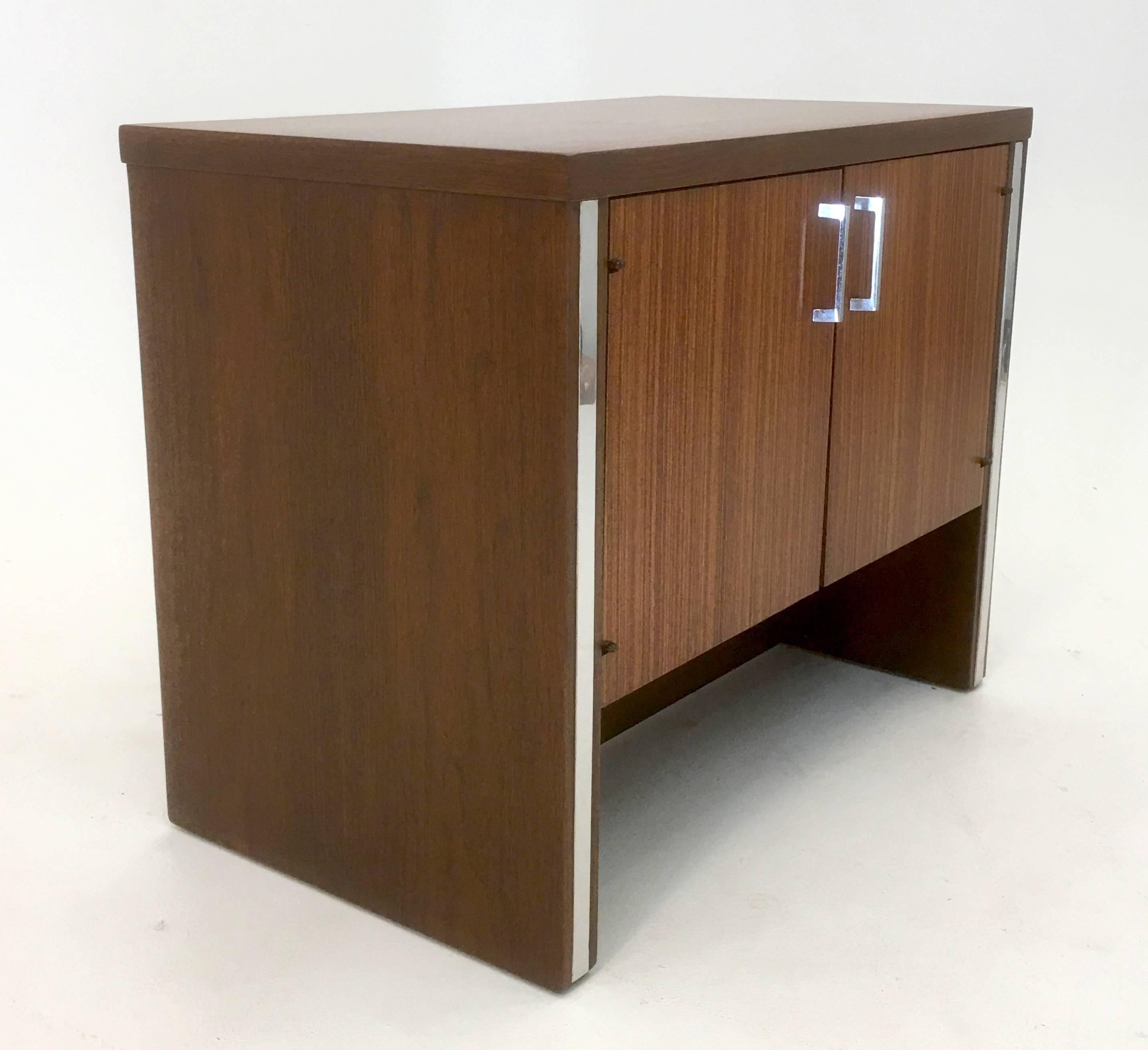 American Modernist Chrome and Walnut Cabinet by Broyhill Premier