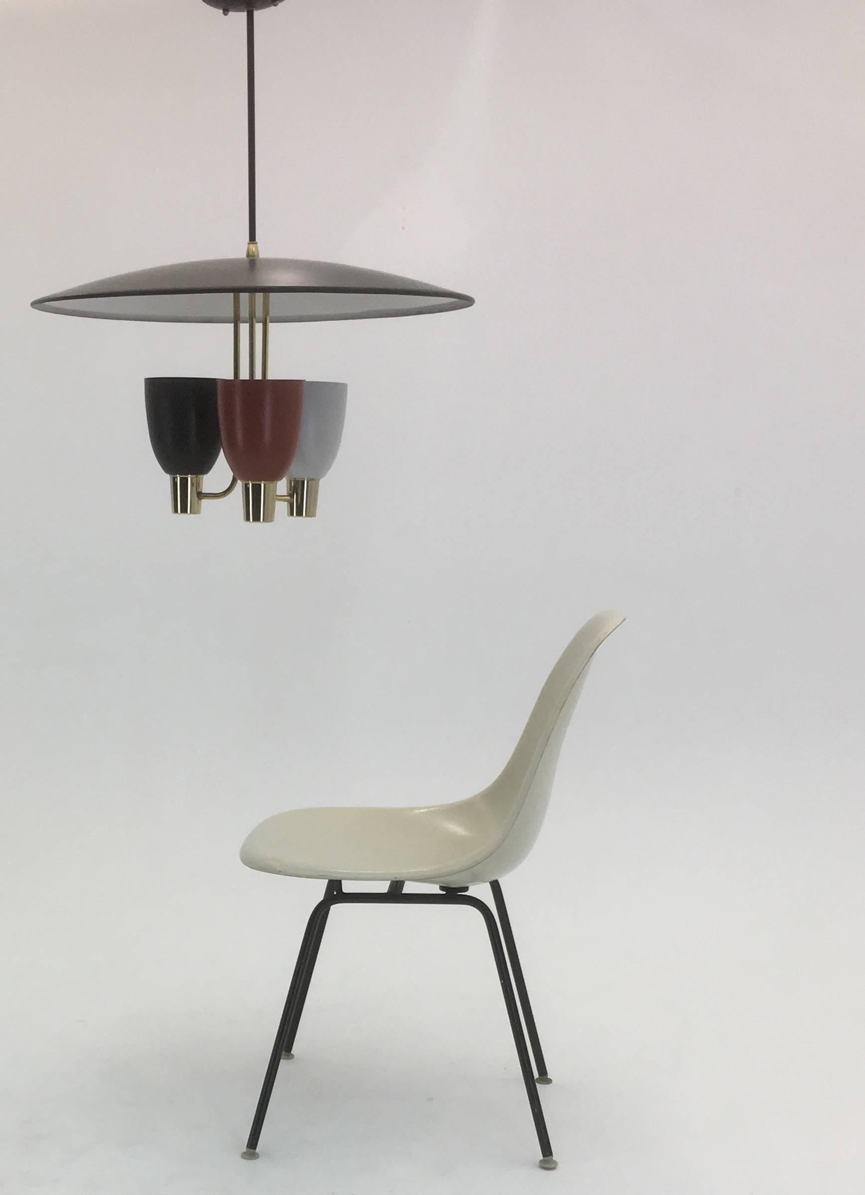 American Large Original 1953 Pendant Chandelier by Moe Lighting with 3 arms for dining