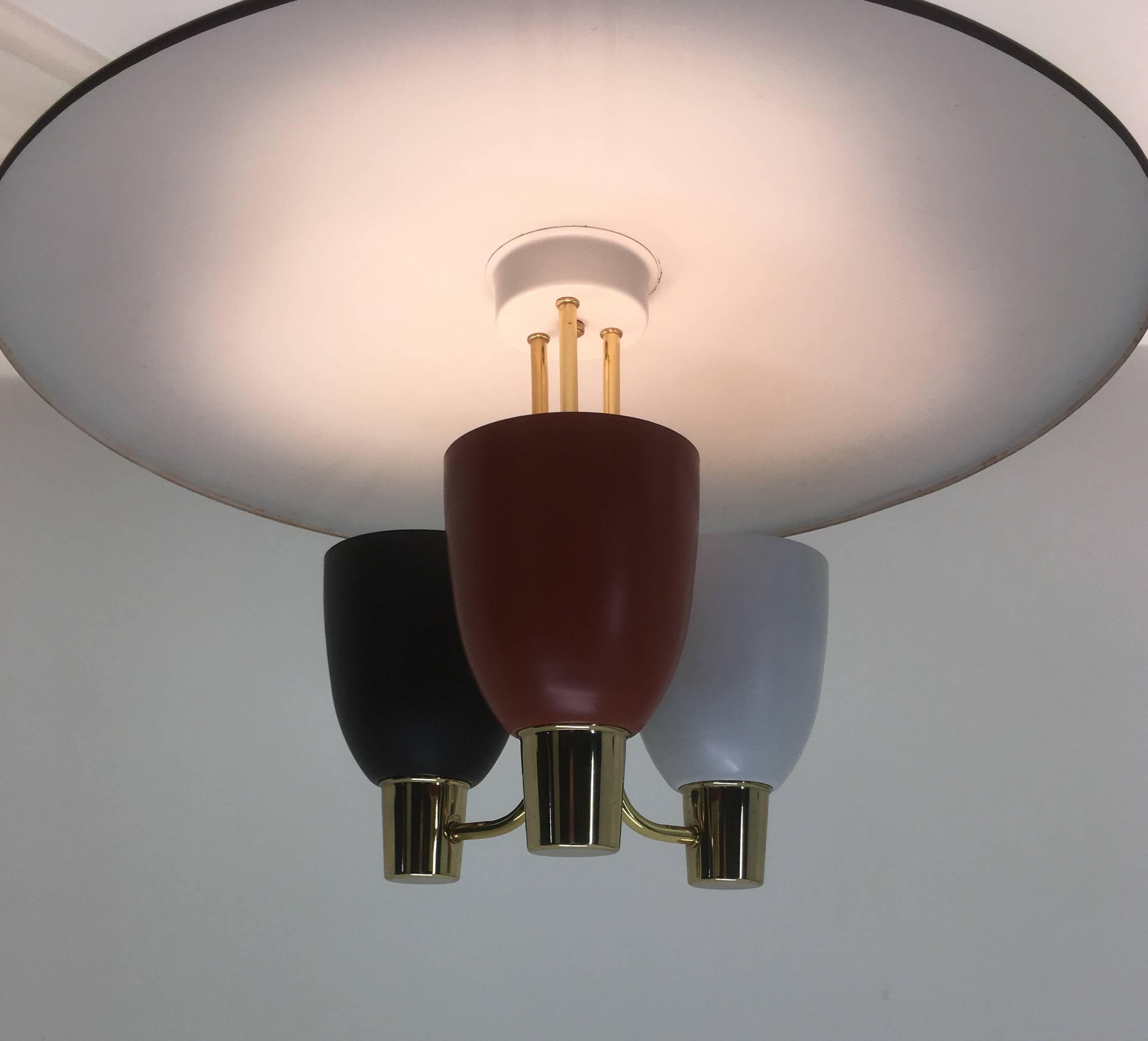 Large Original 1953 Pendant Chandelier by Moe Lighting with 3 arms for dining  In Excellent Condition In South Charleston, WV