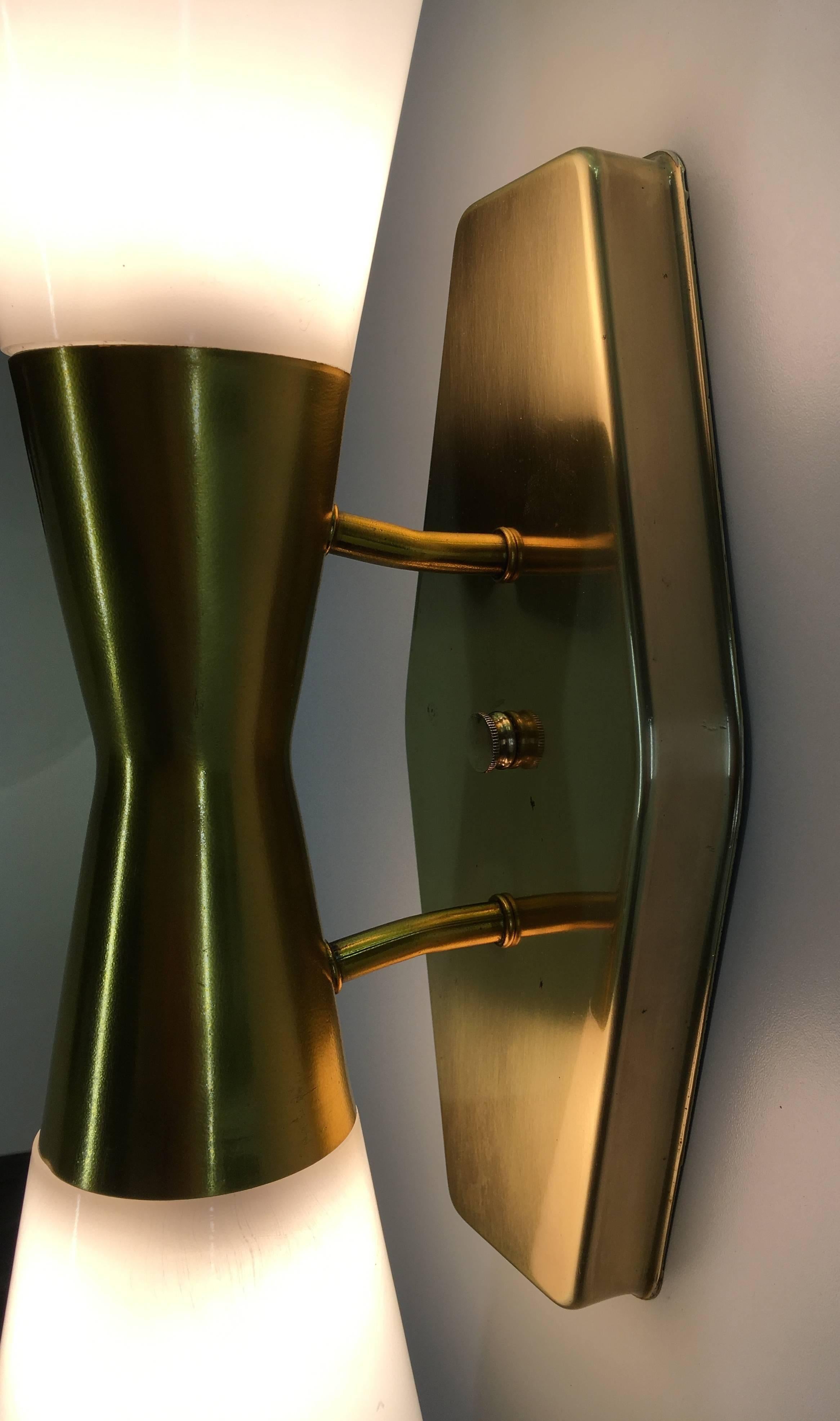 Brass Set of Four Large Wall Sconces by John C. Virden, 1955