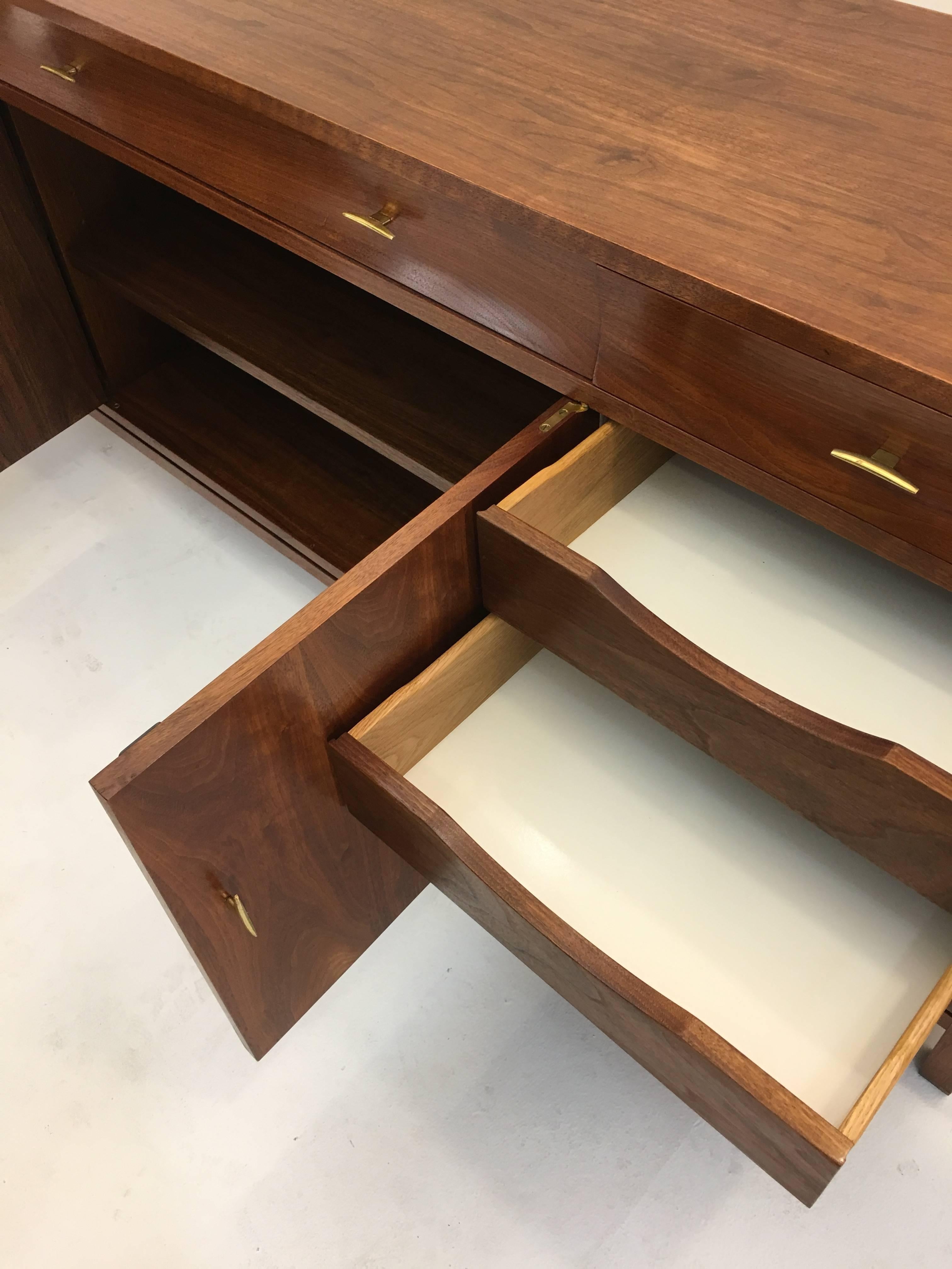 Brass Credenza or Buffet by Edward Wormley for Dunbar in Oiled Walnut