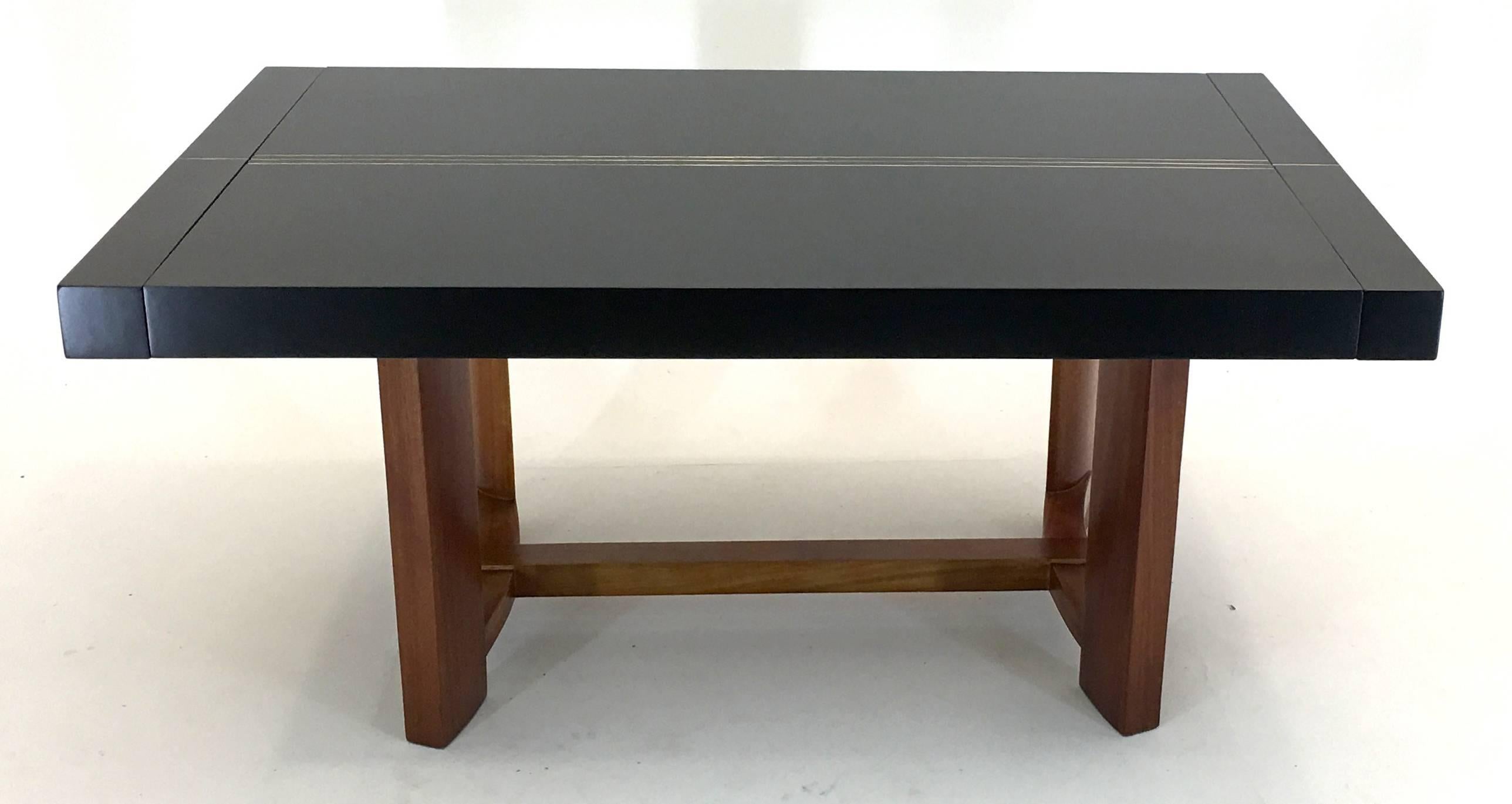 Arts and Crafts T.H. Robsjohn-Gibbings Dining Table for Widdicomb 1951 with Brass Inlay