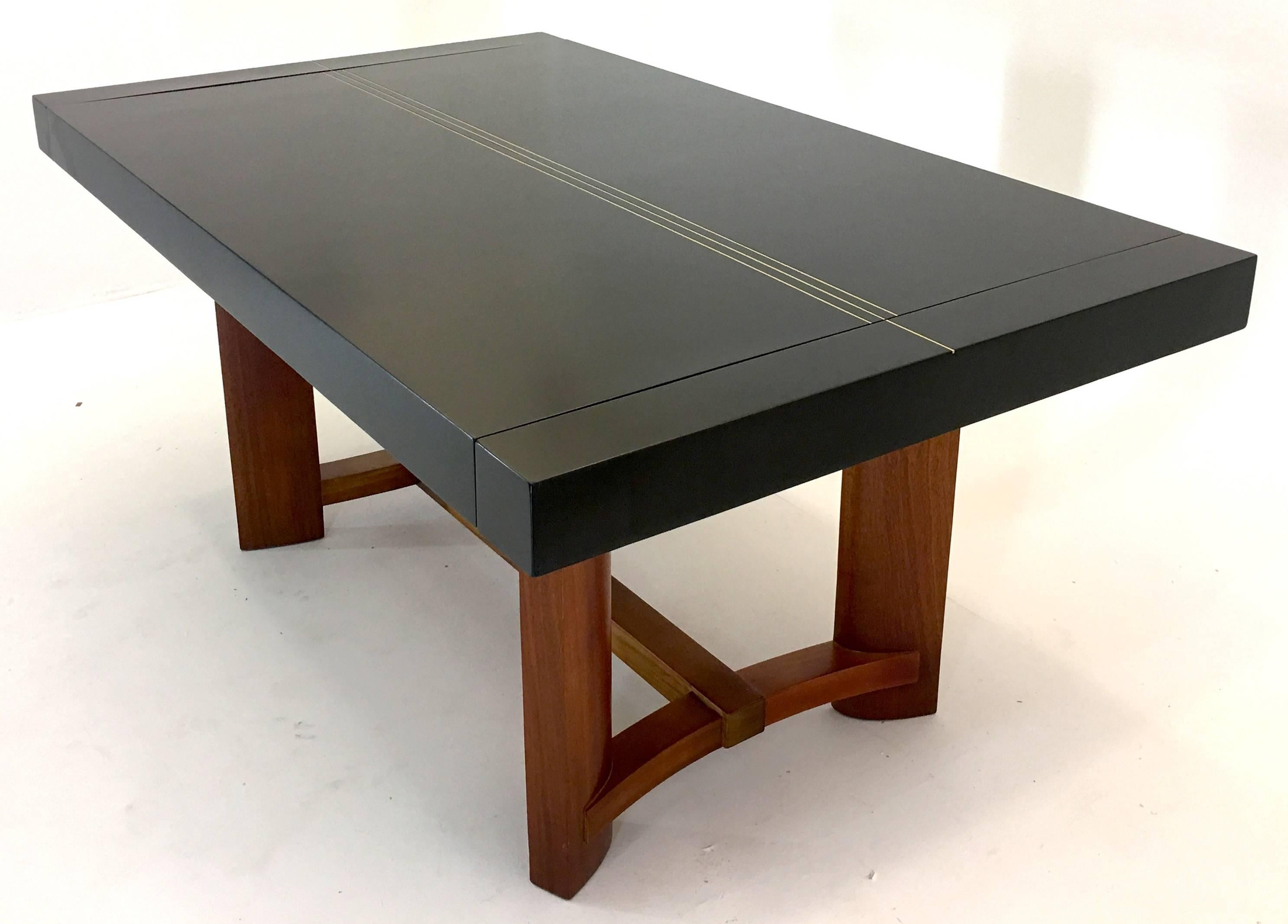 American T.H. Robsjohn-Gibbings Dining Table for Widdicomb 1951 with Brass Inlay